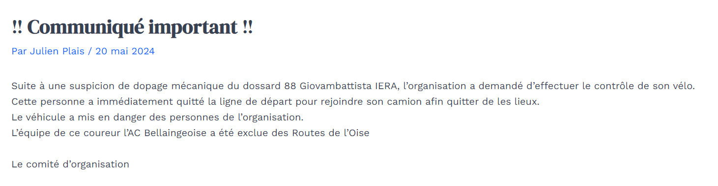 Hallucinant: renner wordt in Franse amateurkoers verdacht van motortje en knalt bij vluchtpoging koersdirecteur omver