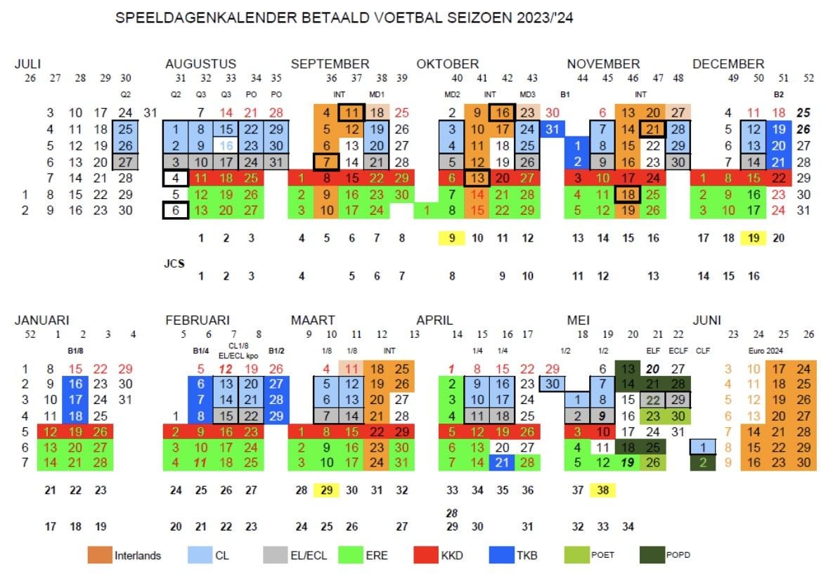 Speeldagenkalender seizoen 20232024 Competitie start op 11 augustus