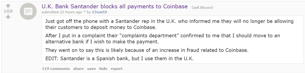 Santander ontkent blokkeren transacties Britse Coinbase-klanten
