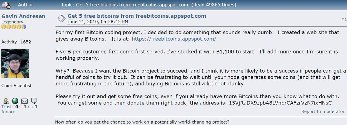In 2010 kon je op verschillende websites veel gratis bitcoin krijgen