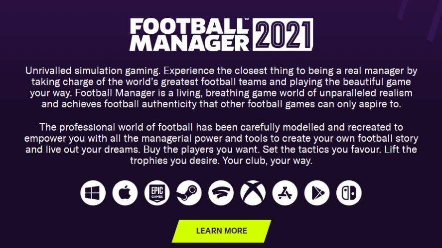Football Manager 2021 lijkt ook onderweg naar Stadia