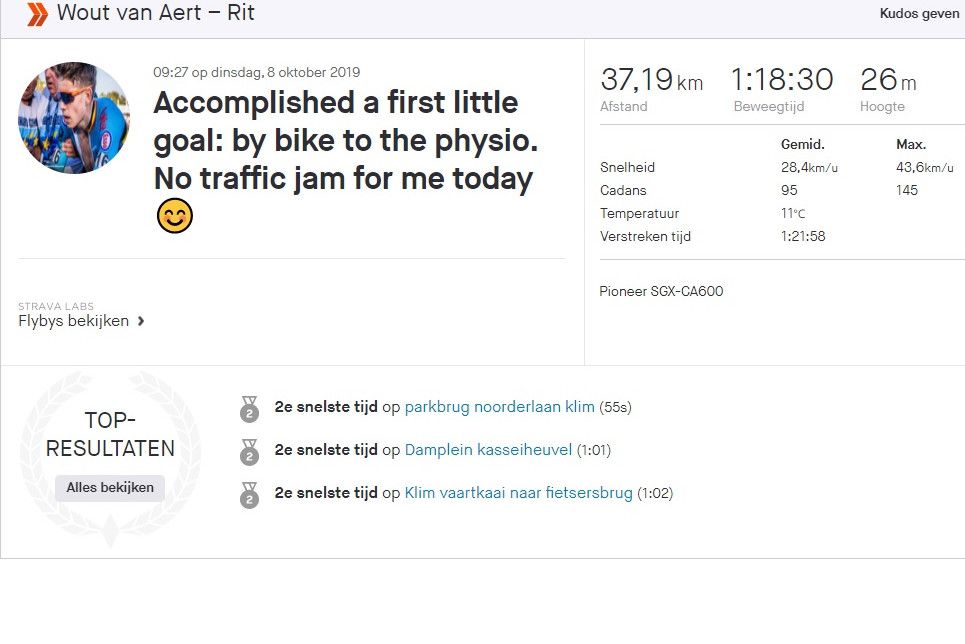 Gespot op Strava: Van Aert verruilt e-bike en rollers langzaam weer voor fiets