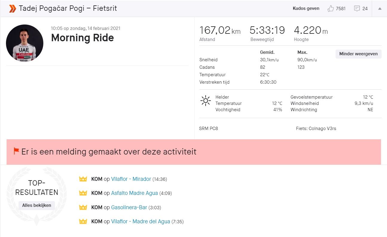 Gespot op Strava: Pogacar rijdt nu al stenen uit de straat tijdens trainingskamp