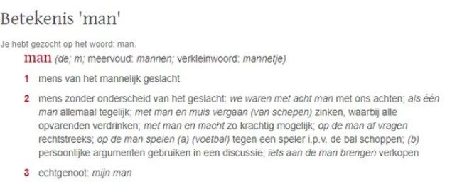 Definitie voor 'man' en 'vrouw' wordt aangepast in woordenboek