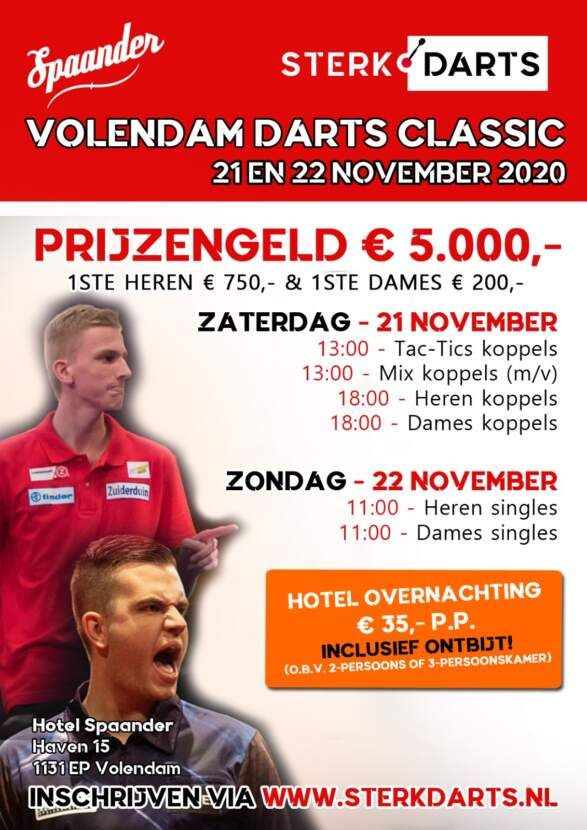 Volendam Darts Classic 2020 in Hotel Spaander met € 5.000, prijzengeld