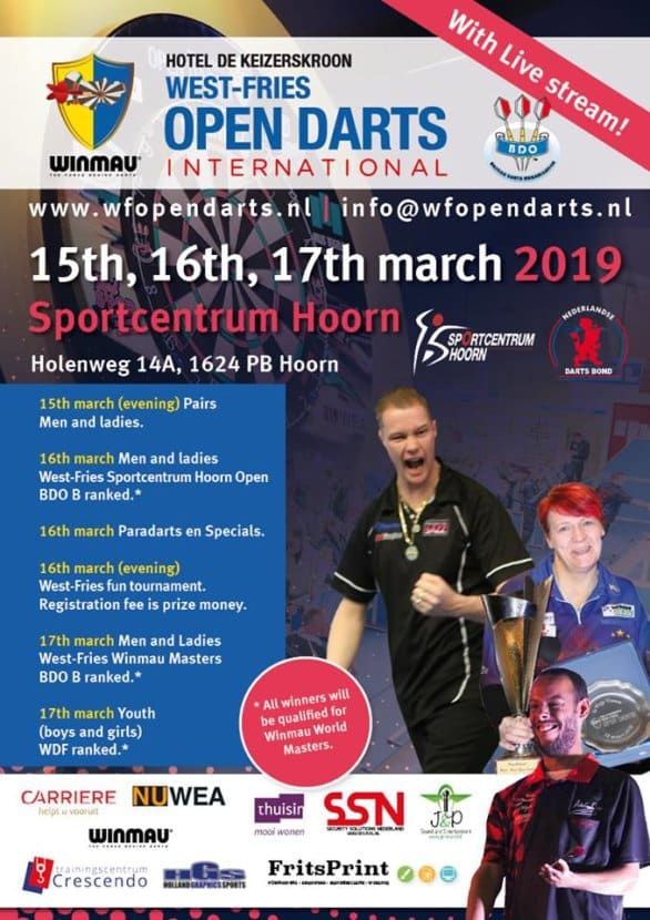WestFries Open Darts in maart 2019 te volgen vanuit huiskamer