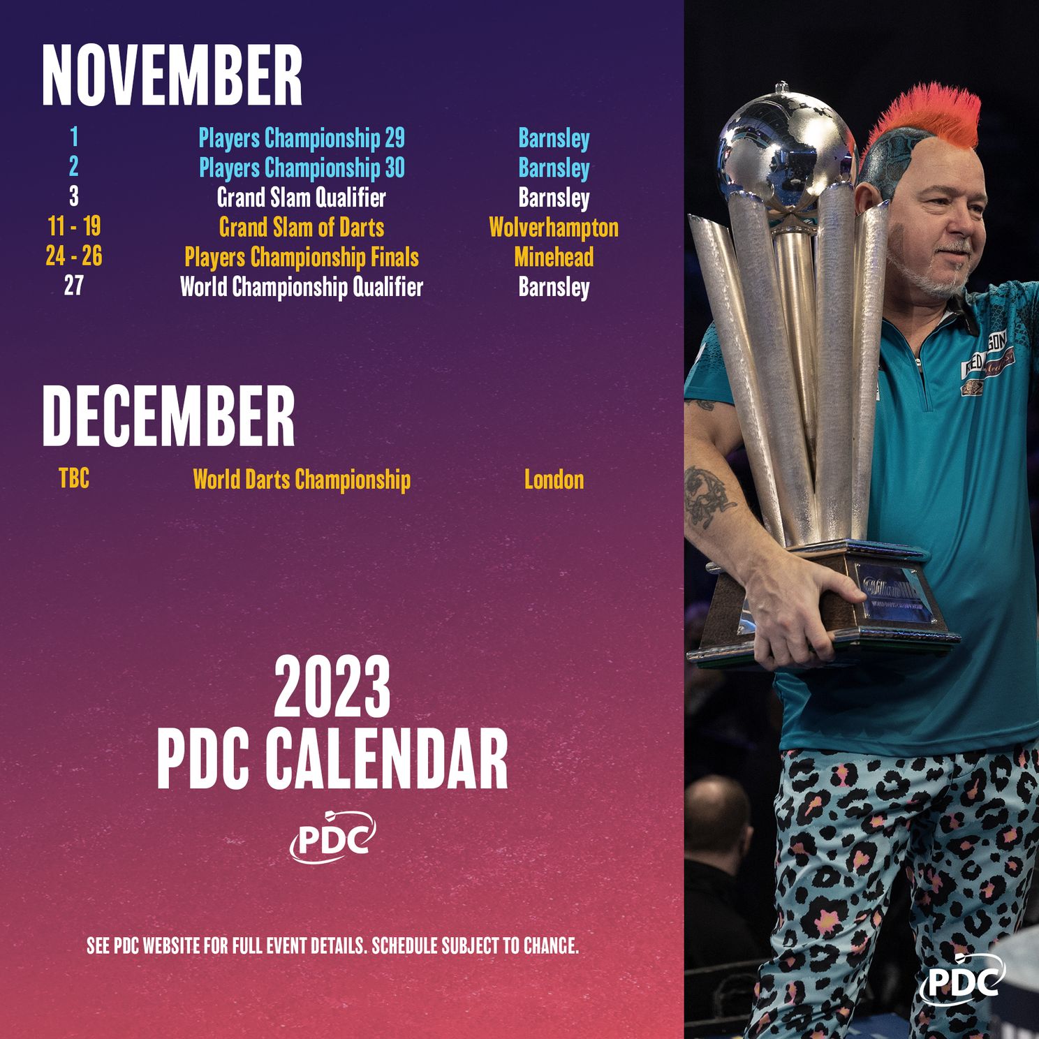 PDC onthult dartskalender voor 2023 meer dan 170 toernooidagen in