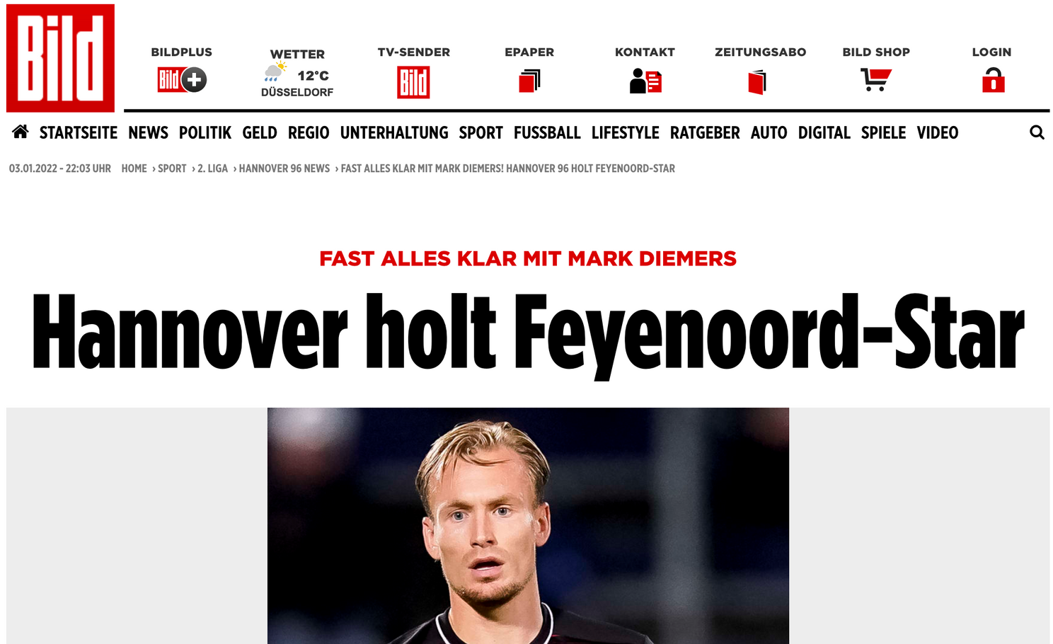 Duitse media lovend over 'Feyenoord-Star' Diemers