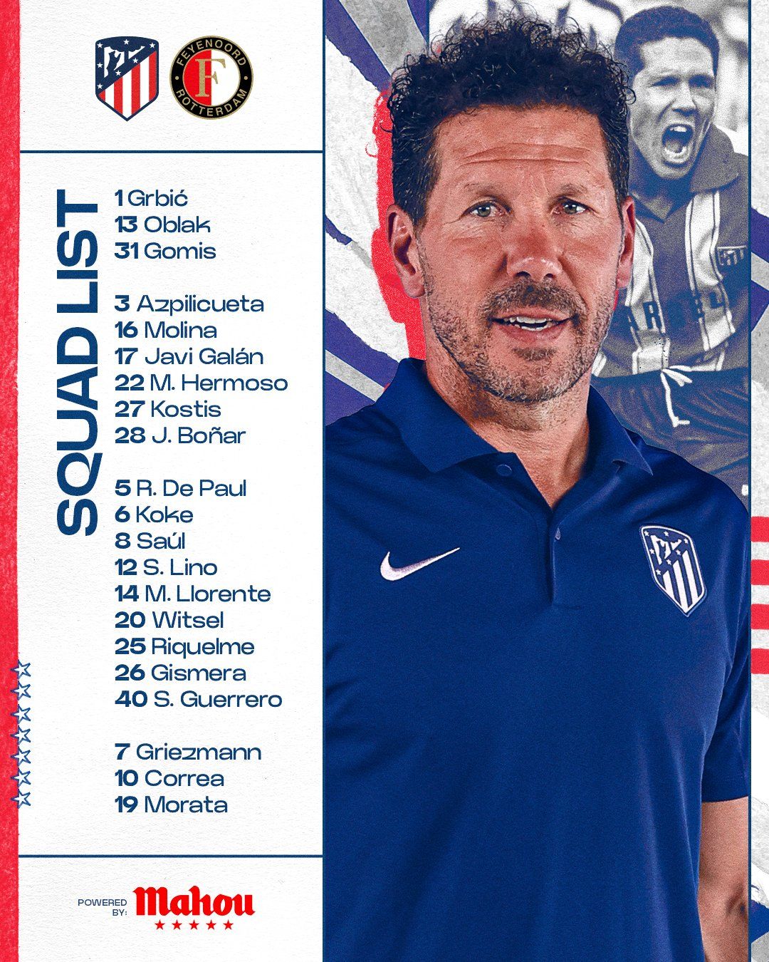 Vermoedelijke opstellingen van Feyenoord en Atlético Madrid FR12.nl Vermoedelijke opstellingen van Feyenoord en Atlético Madrid FR12.nl