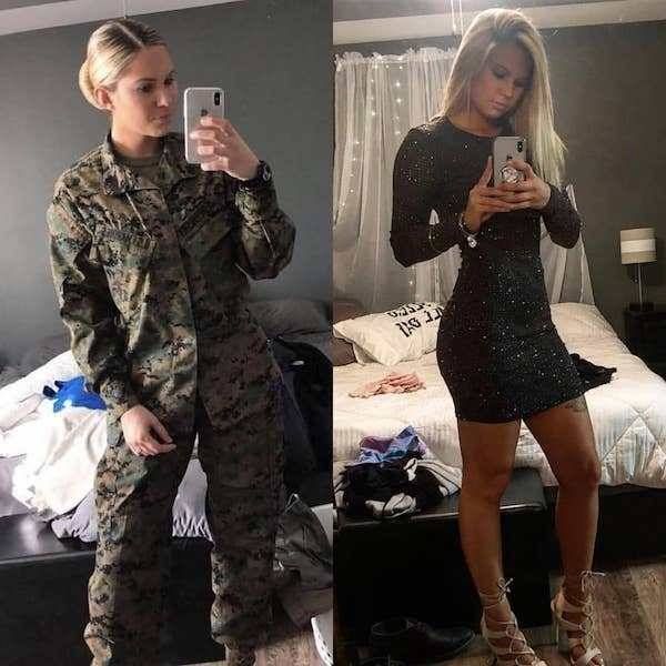 Dames in en uit hun dagelijkse uniform