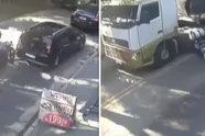 Hallucinante beelden: motard botst op auto en komt dan nog eens onder vrachtwagen terecht!