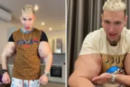 De 'Russische Popeye' showt nog eens zijn enorme nepbiceps in bizarre filmpjes: "Ze gaan openbarsten!"