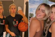 Bloedhete basket-tweelingzussen Haley en Hannah scoren een driepunter met stomende bikinifoto's