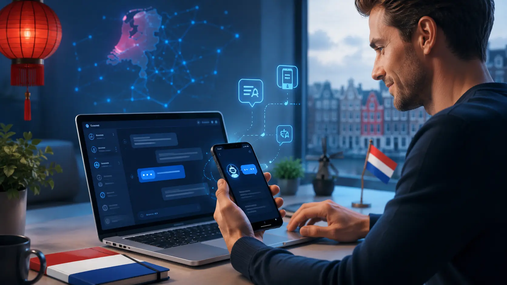 DeepSeek gebruiker in het Nederlands op zijn telefoon
