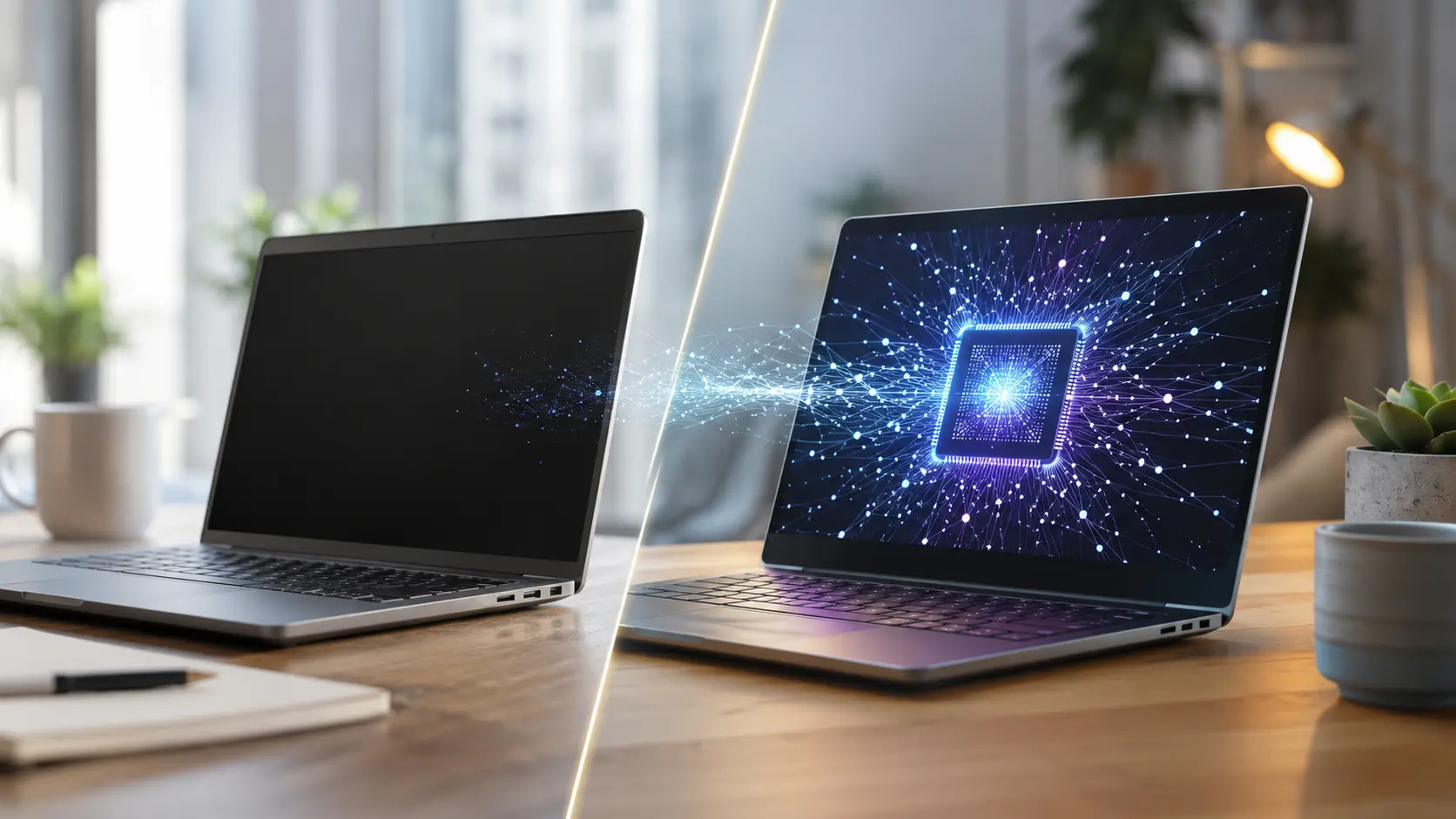 Laptop tegenover een AI-laptop