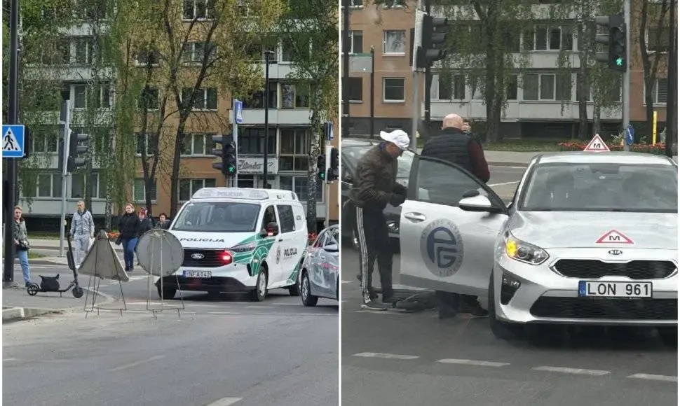 Pamoka abiem: paspirtukas rėžėsi į automobilį su ženklu „Mokomasis“