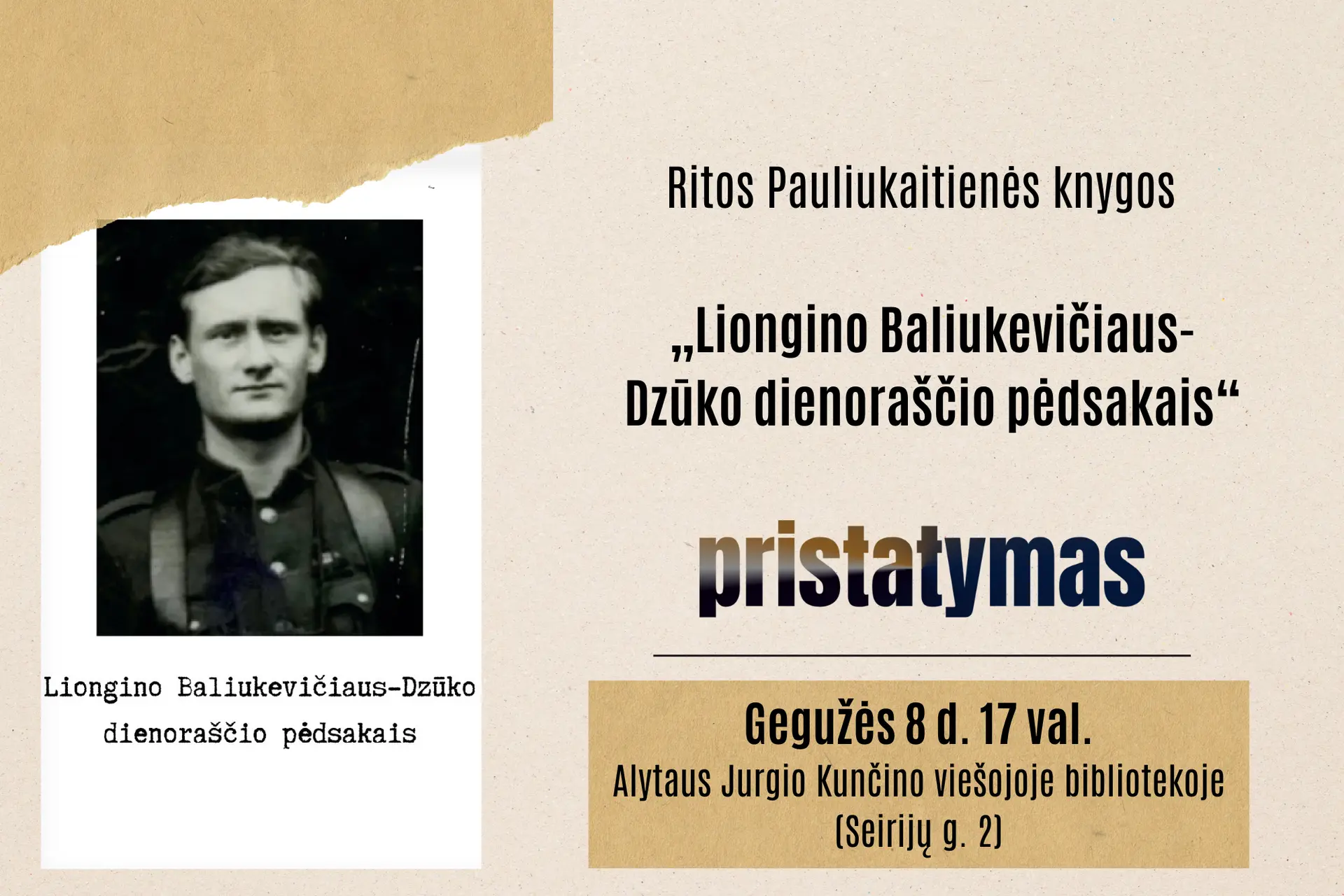 Ritos Pauliukaitienės knygos „Liongino Baliukevičiaus-Dzūko dienoraščio pėdsakais“ pristatymas
