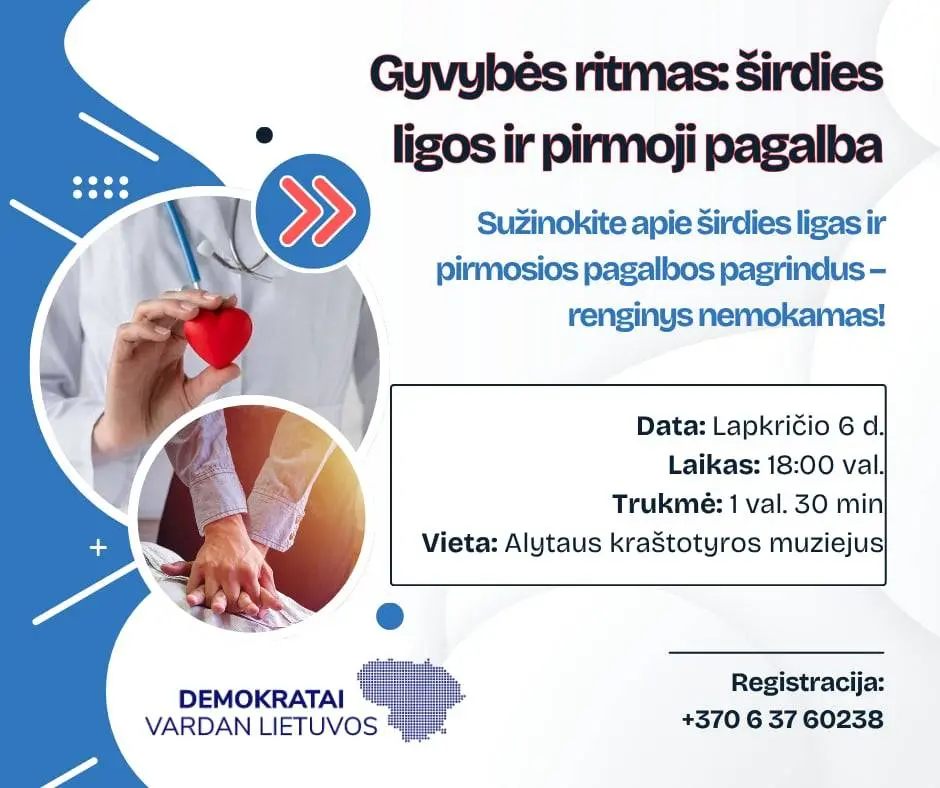 Nemokami širdies ir kraujagyslių ligų bei pirmosios pagalbos mokymai Alytaus miesto gyventojams
