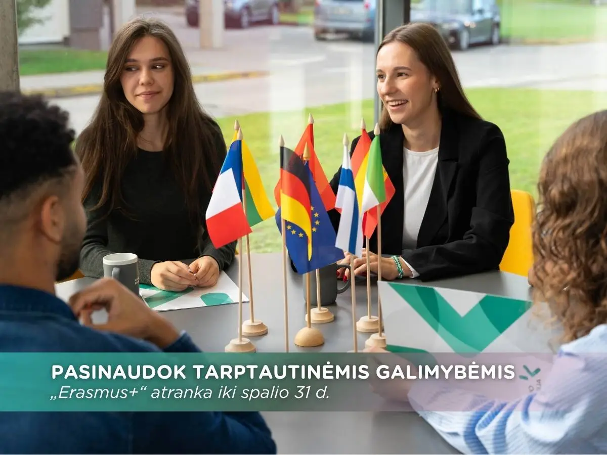 PASINAUDOK TARPTAUTINĖMIS GALIMYBĖMIS „Erasmus+“ atranka iki spalio 31 d.,Kauno kolegija, Alytus