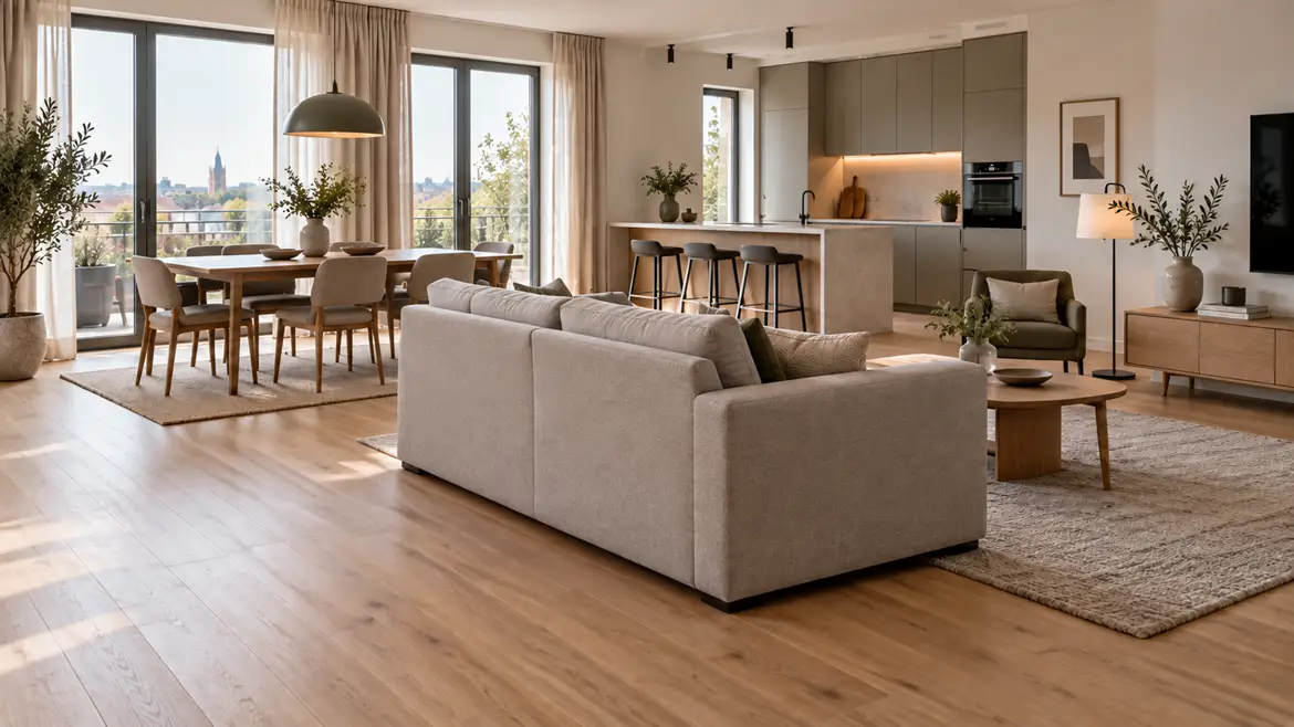 Sofa svetainės viduryje: kada toks sprendimas pasiteisina?