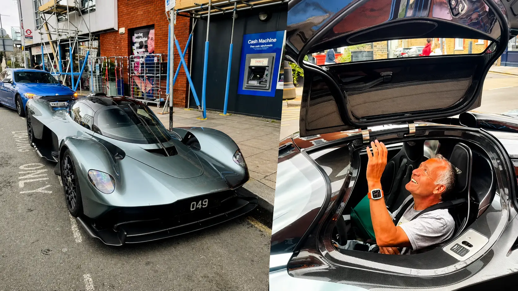 Bizarre beelden: man gaat met Aston Martin Valkyrie (€3,5 miljoen) naar supermarkt om avocado te kopen