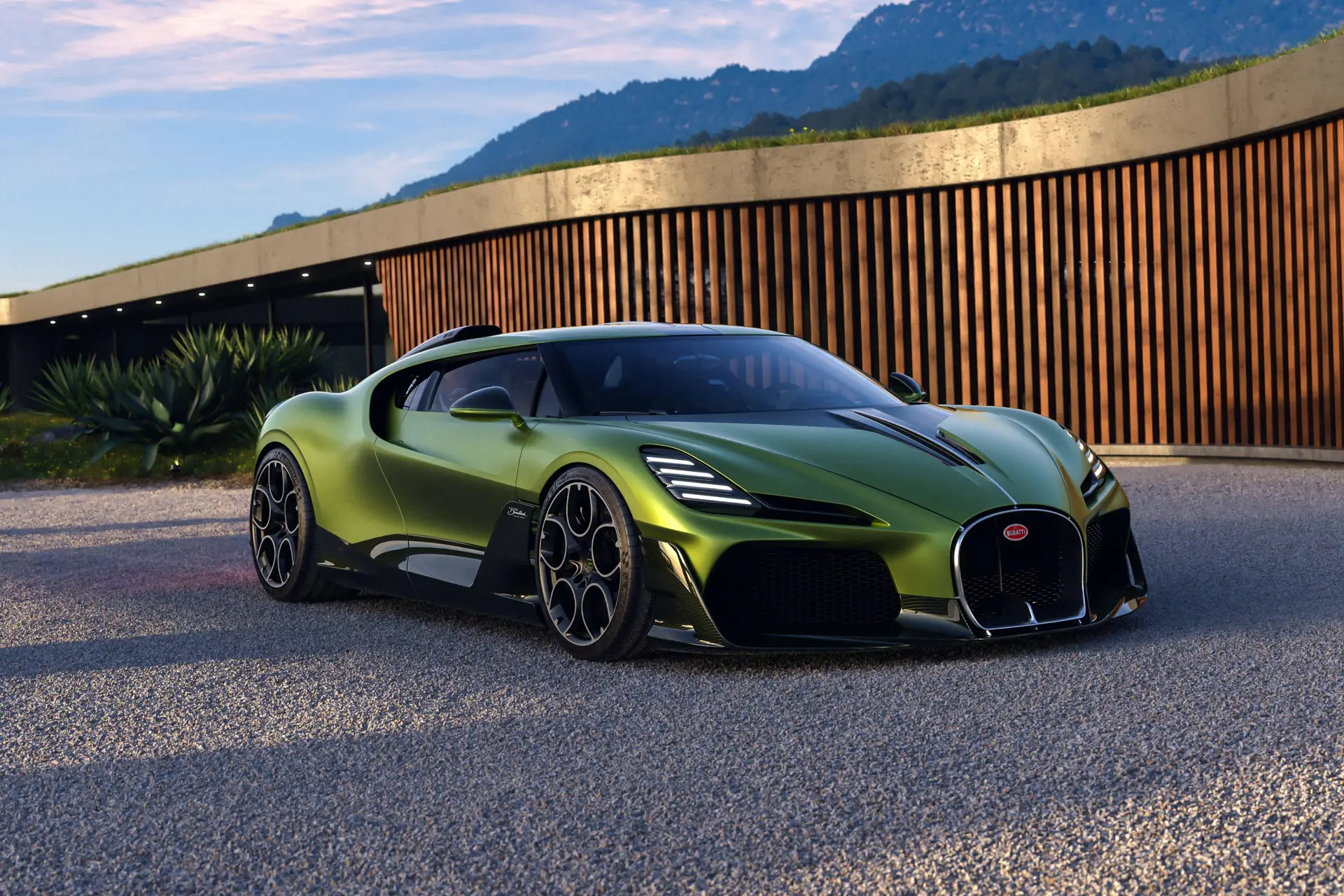 Bugatti Solitaire pronkt in Monterey naast Mansory's drie-eenheid