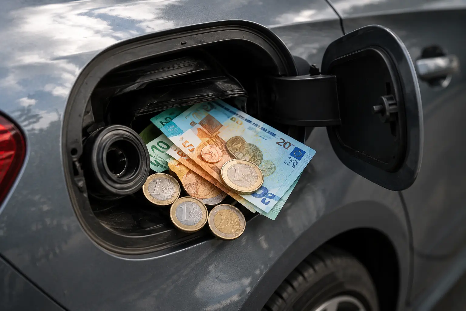 5 Geld im Tankdeckel einer Silbernen
