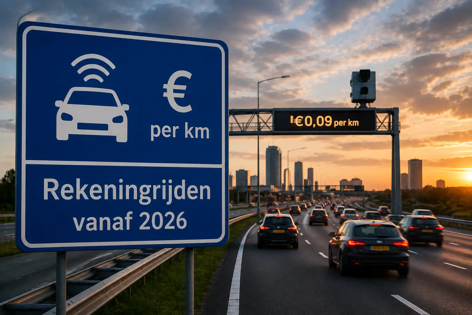 6 Rekeningrijden op de snelweg bij zonsondergang
