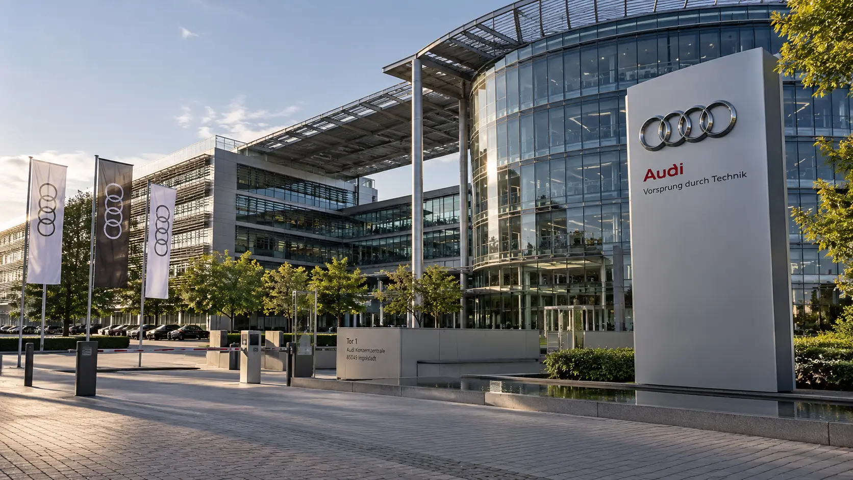 Audi-hoofdkantoor in warm avondlicht