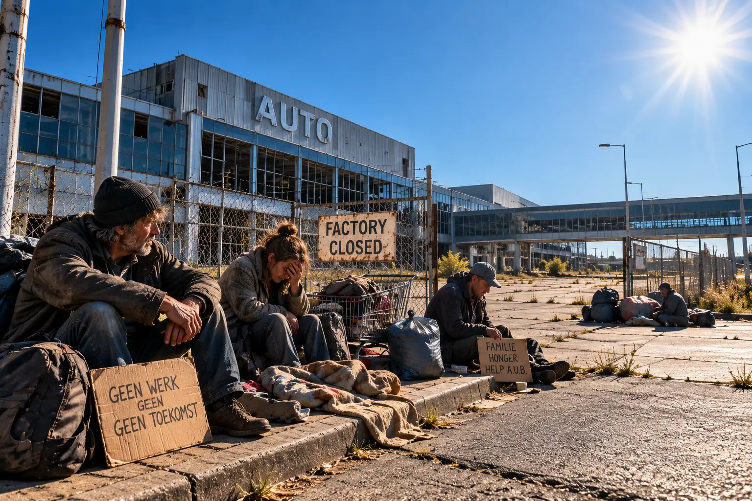 Verlaten autofabriek, gebroken toekomst