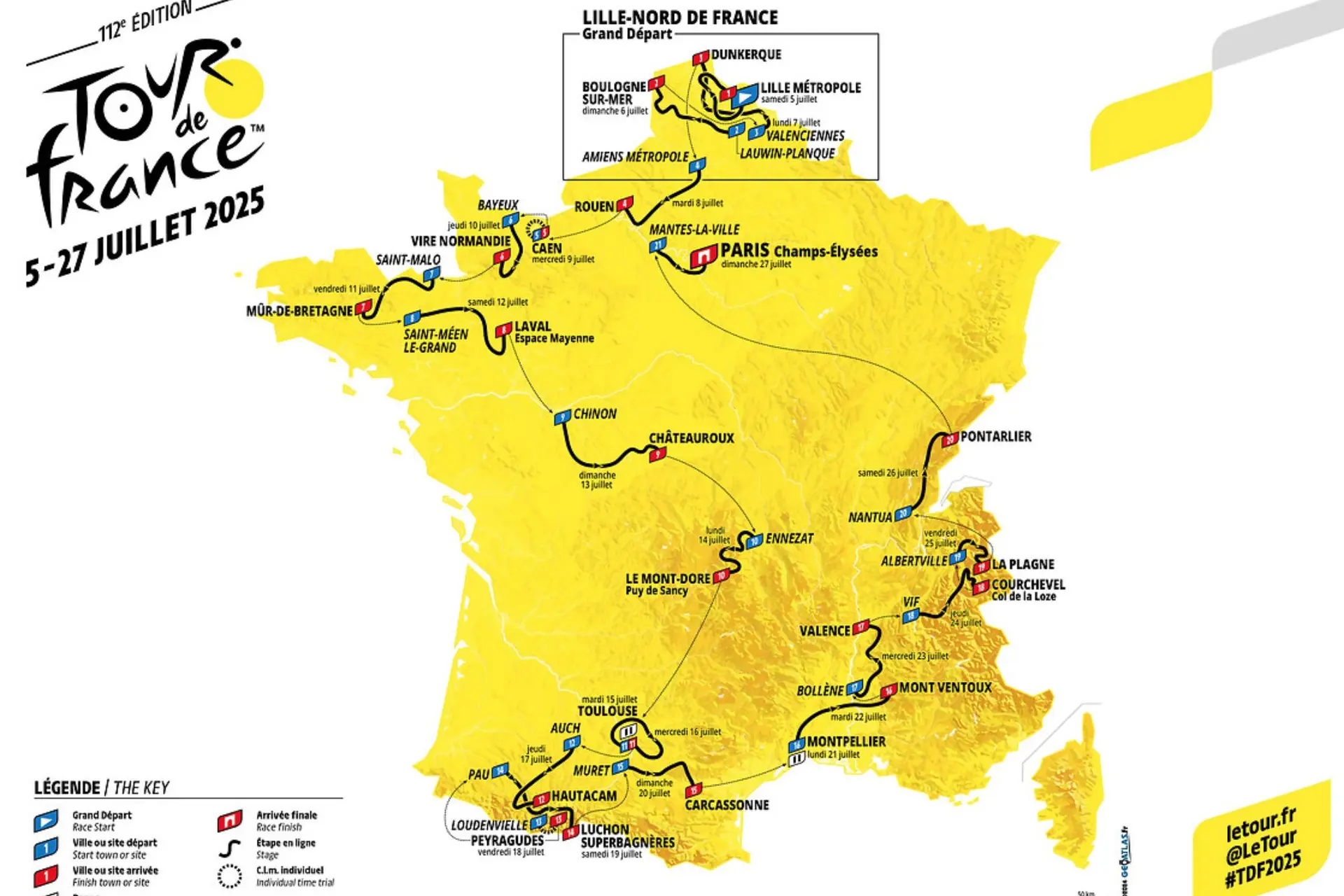 Conoce al detalle el recorrido del Tour de Francia 2025 | Brutalidad de perfiles con el Mont Ventoux, Loze, Peyragudes...