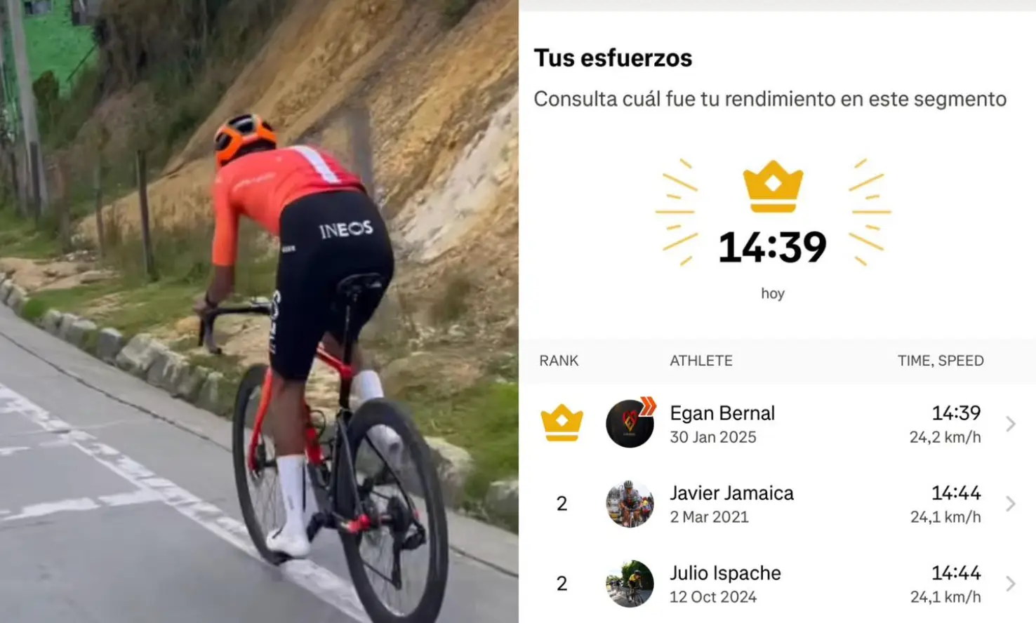 ¡Ojo con Egan Bernal en 2025! El de INEOS revienta el récord de una mítica cima colombiana en Strava