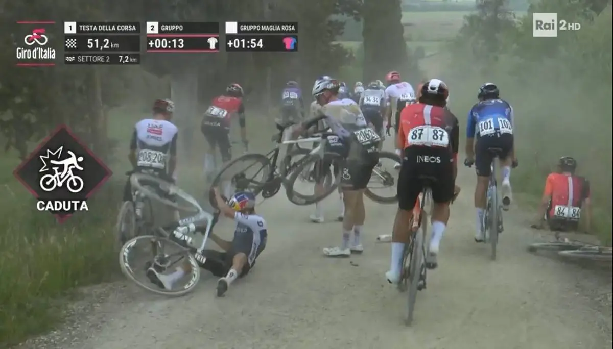 VIDEO | Las caídas y pinchazos de Primoz Roglic y Tom Pidcock en la loca etapa 9 del Giro de Italia