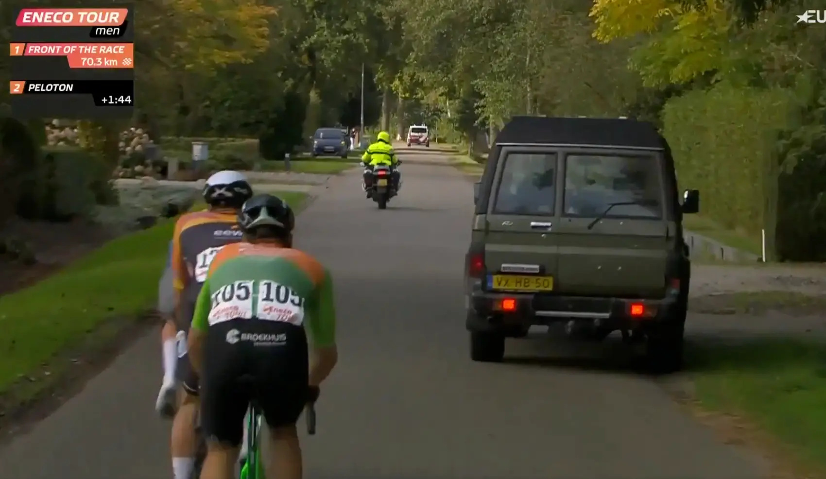 A car appeared to enter the course during stage 1 of the Eneco Tour