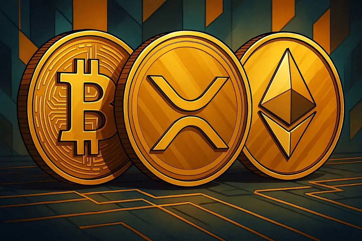 XRP, ETH en BTC koers