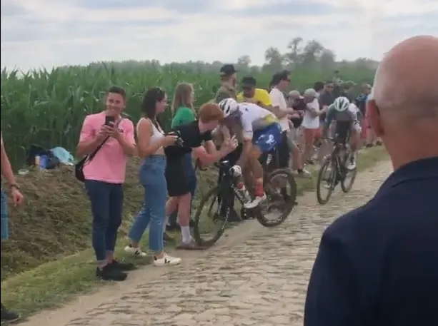 Video: Spectator causes terrifying crash at Tour de France cobblestones