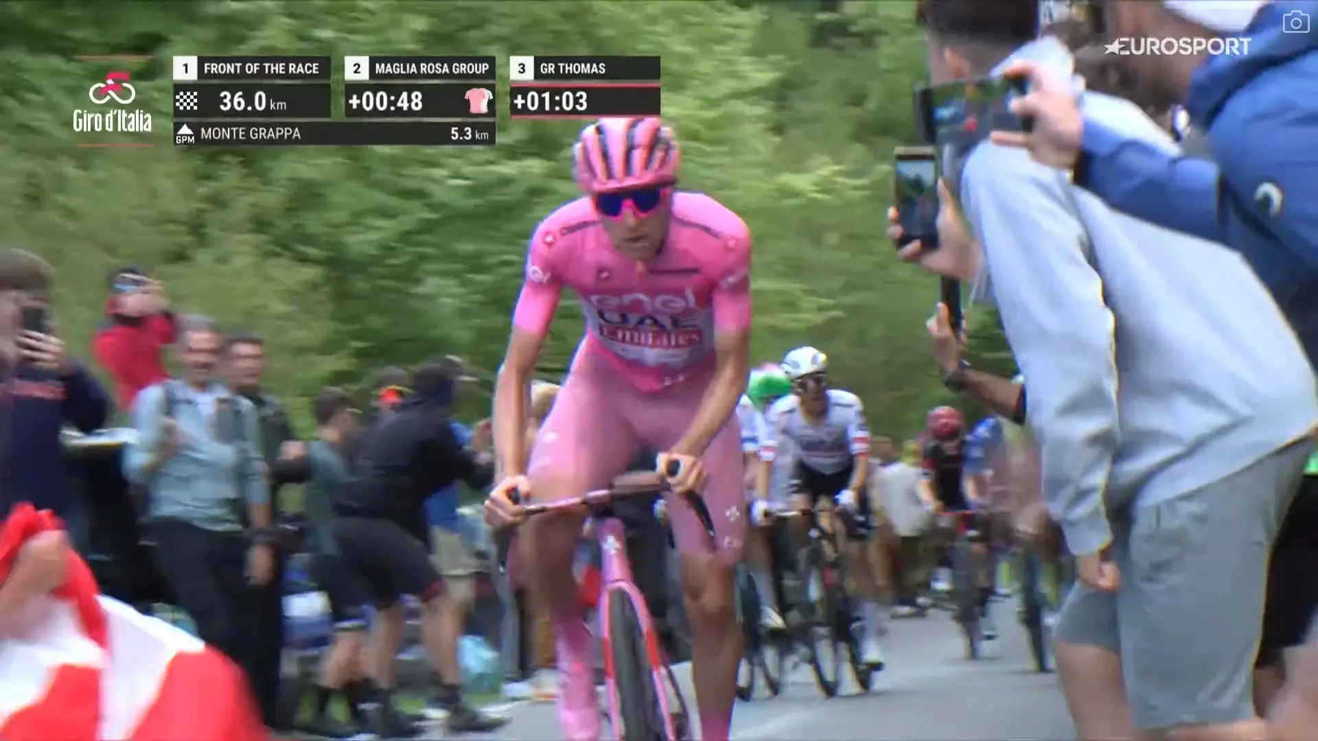 VIDEO: Tadej Pogacar attacks on the Monte Grappa with another Giro d'Italia stage win in his sights
