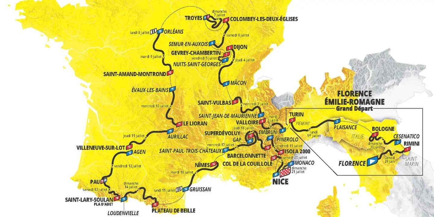 Profiles & Route Tour de France 2024 | Italian start, Galibier on stage 4, gravel, two time-trials, brutal Pyrenees and finale in Nice