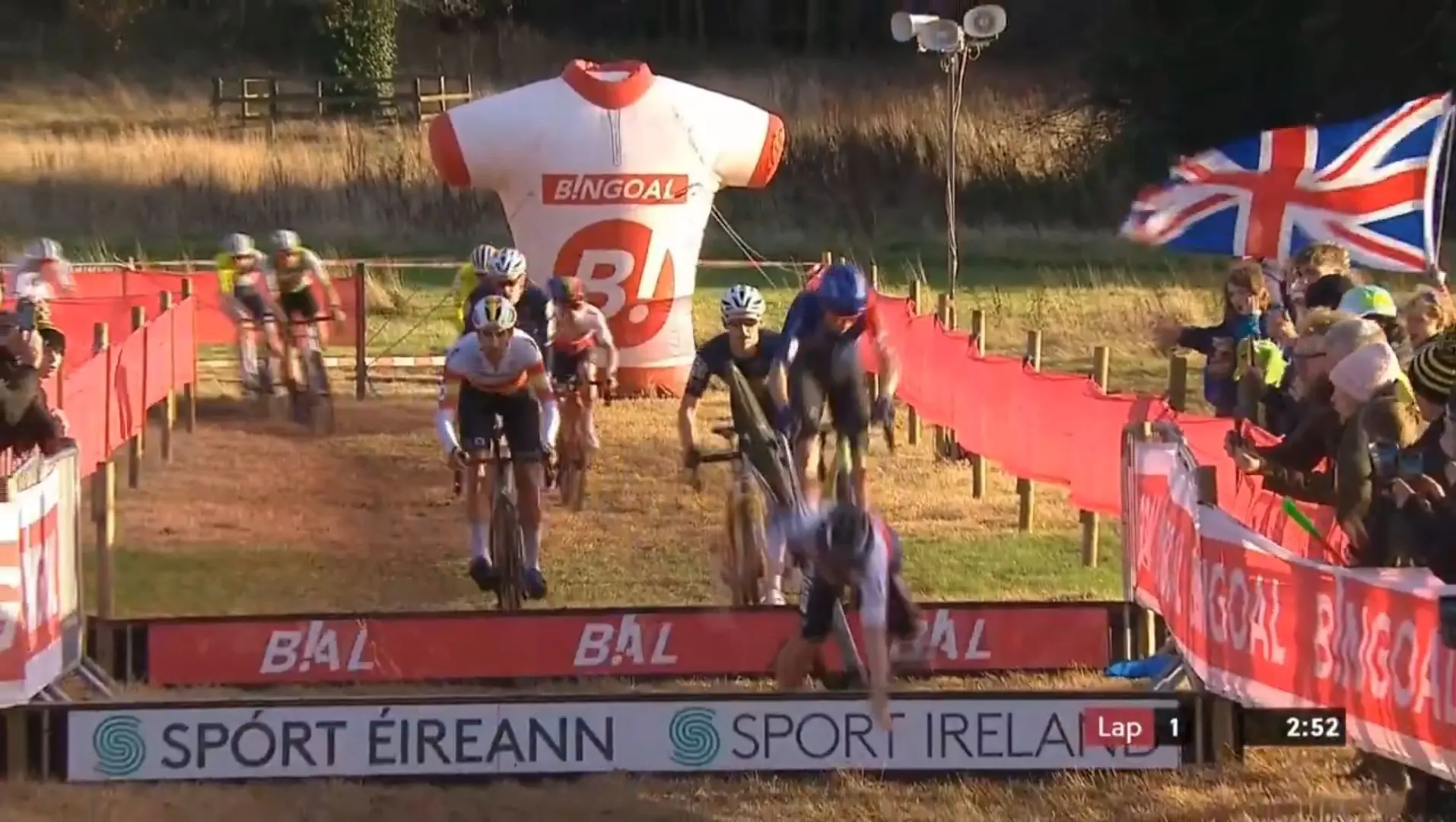 VIDEO: Thibau Nys left laying in a heap after mass crash at the barriers during World Cup Dublin