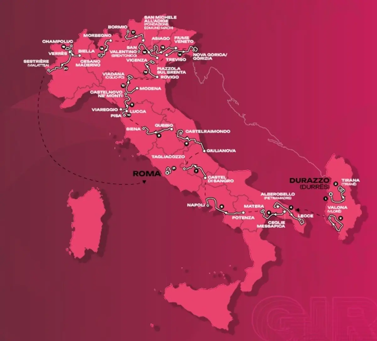 Profiles & Route 2025 Giro d'Italia - 3 days in Albania, mini Strade Bianche; Finestre and Mortirolo headline mountain stages