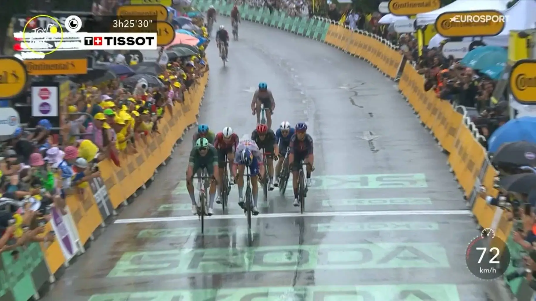 Chuva, caos e queda massiva no ultimo km, com vitória de Milan na 17ª etapa do Tour