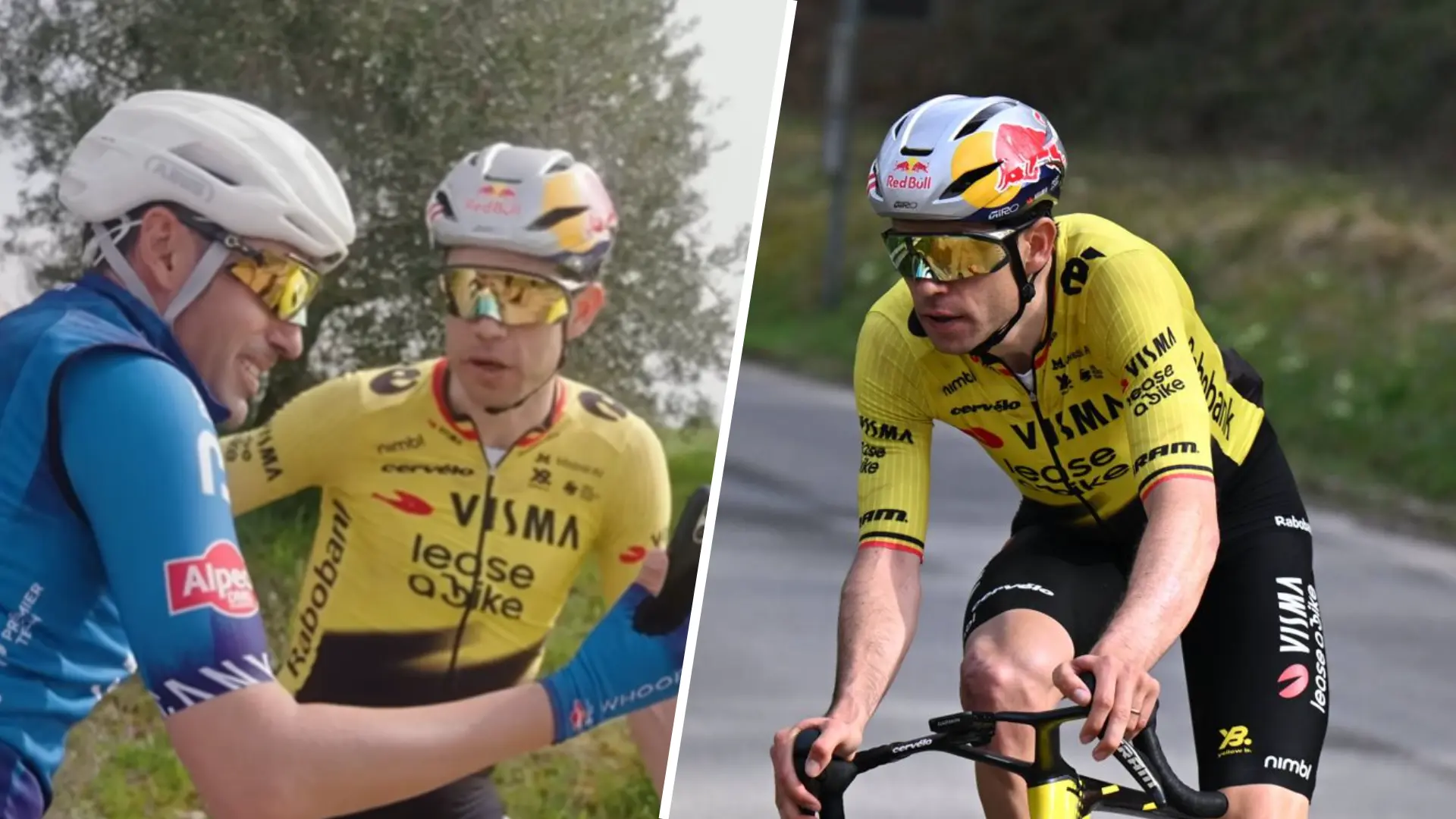 “Se mudares de camisola, ainda vais mais depressa” - Wout van Aert brinca com adepto que envergava a camisola de Van der Poel durante o reconhecimento da Strade Bianche