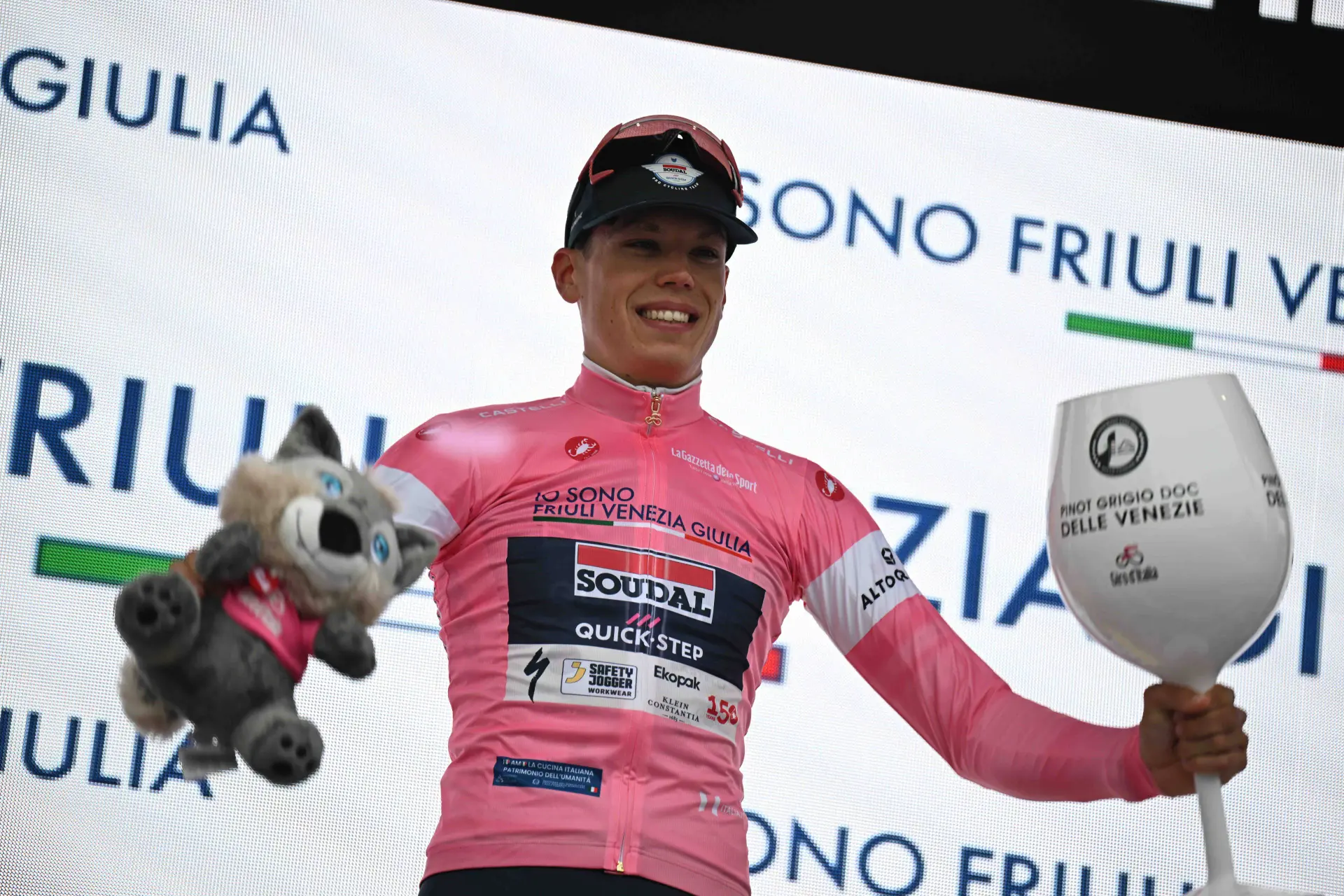 Paul Magnier in the Maglia Rosa at the 2026 Giro d'Italia