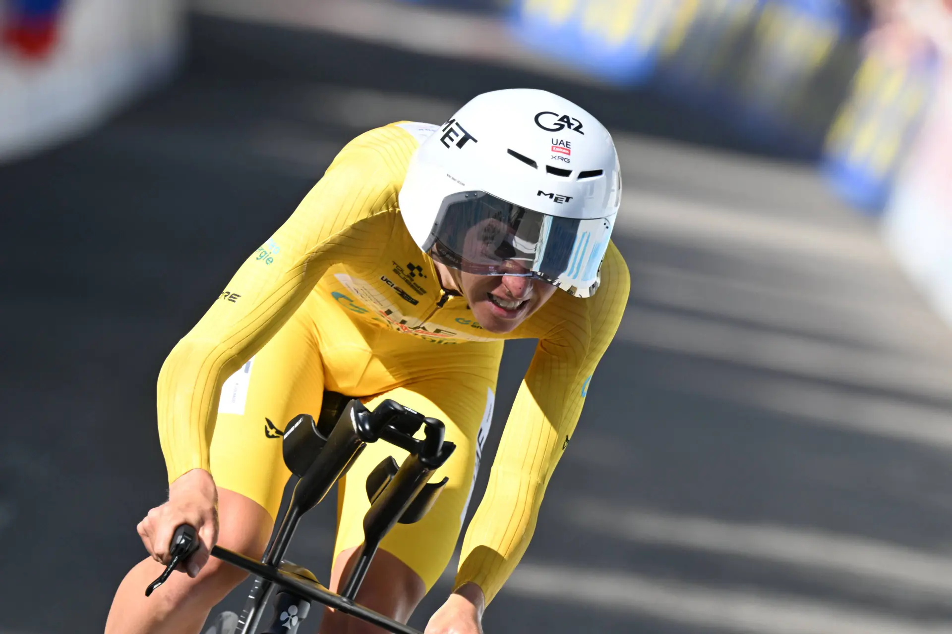 Tadej Pogacar in time trial action at the 2026 Tour de Suisse