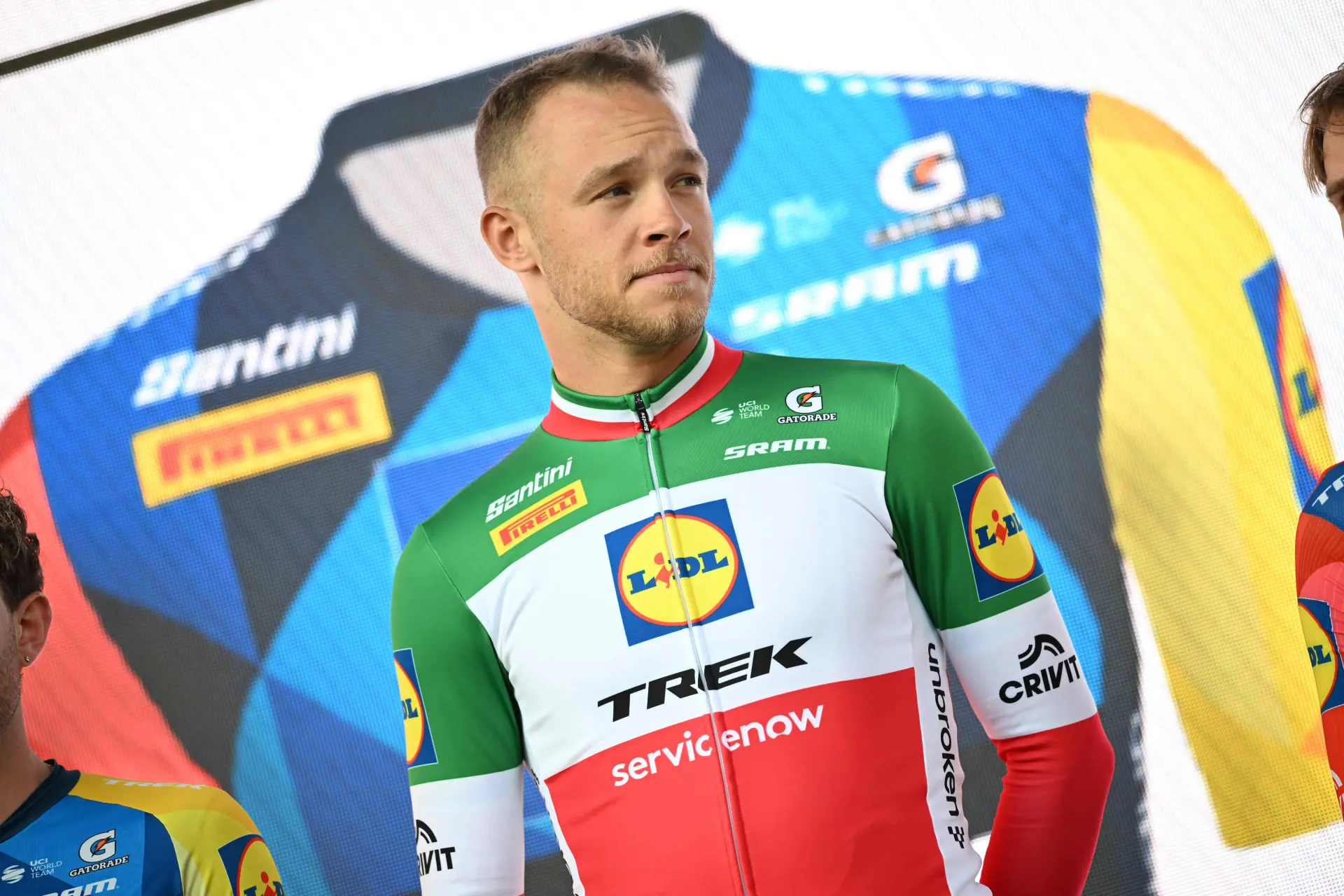 Jonathan Milan at the 2026 Tour de Pologne team presentation