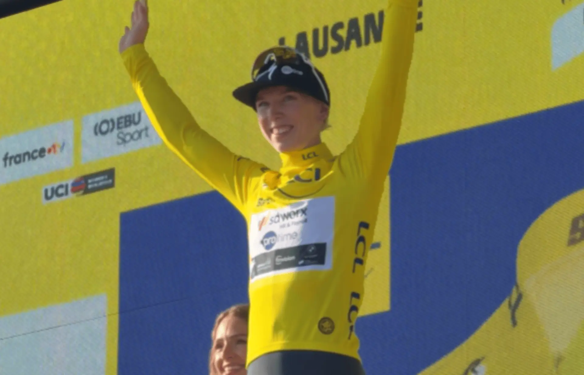 Lorena Wiebes in the Maillot Jaune at the 2026 Tour de France Femmes
