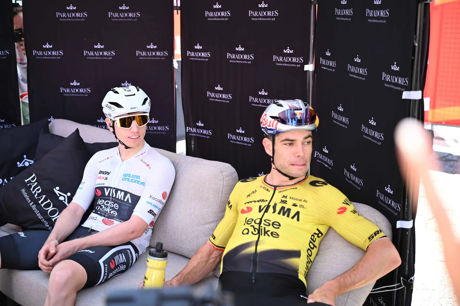 Matthew Brennan and Wout van Aert ahead of stage 4 at the 2026 Vuelta a Espana