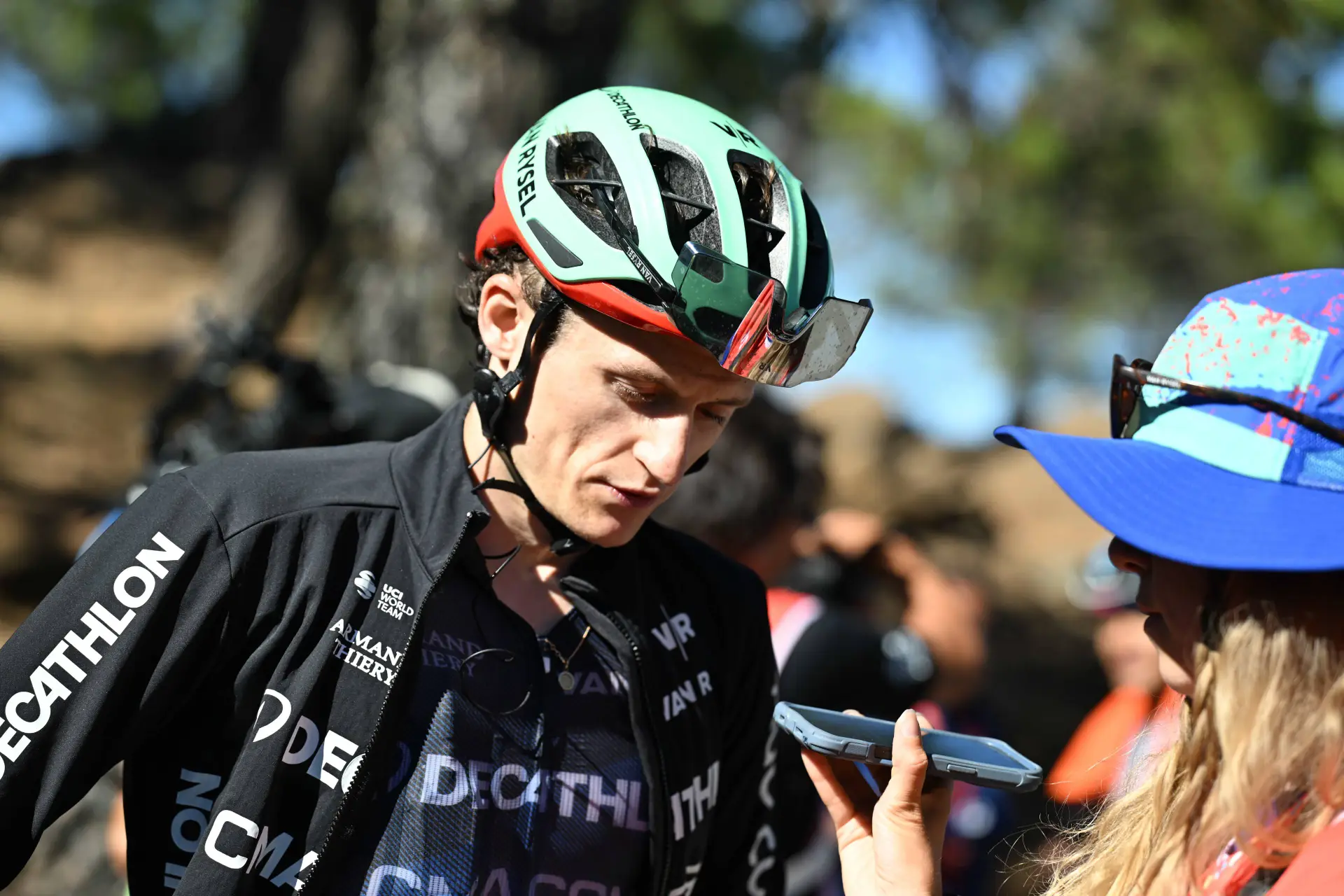 Felix Gall speaks to the media on Stage 19 of the 2026 Vuelta a Espana