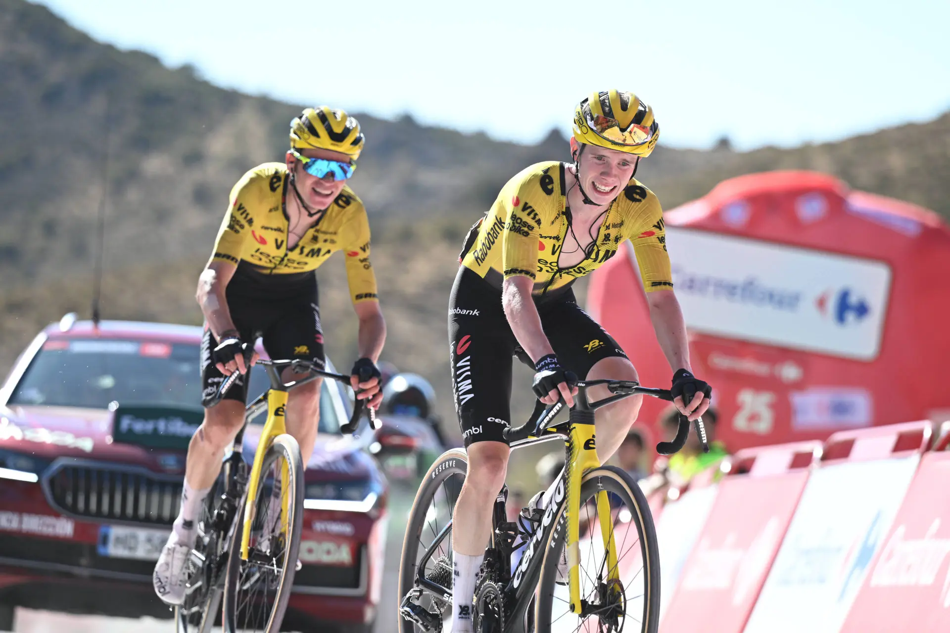 Sepp Kuss and Jorgen Nordhagen cross the line on Stage 20 of the 2026 Vuelta a Espana