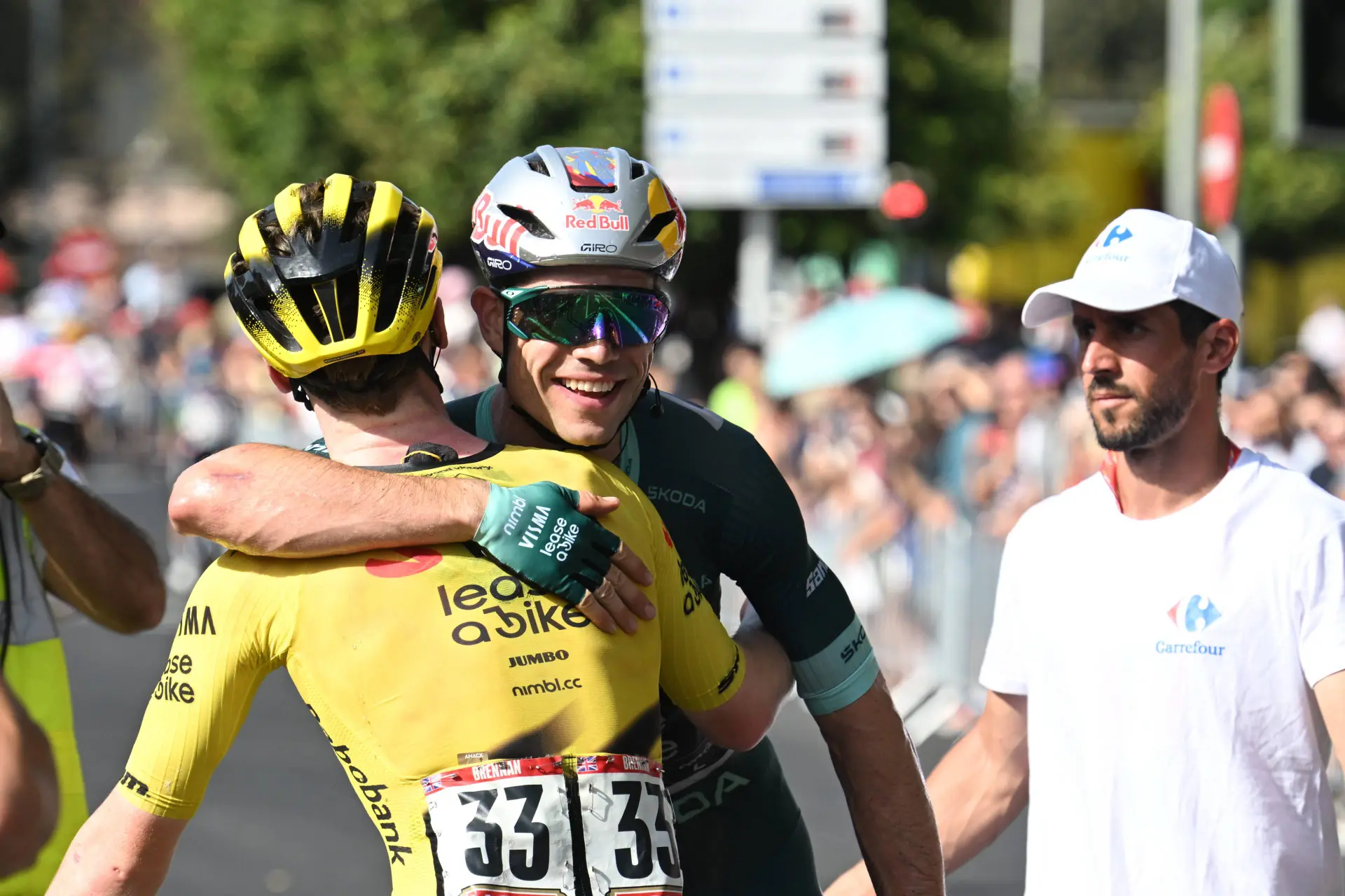 Wout van Aert and Matthew Brennan at the 2026 Vuelta a Espana